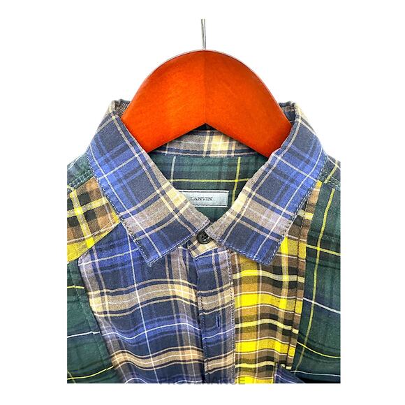 🔴 Lanvin Patchwork Flannel Shirt - Multicolor Plaid 37 14.5 - Picture 4 of 9